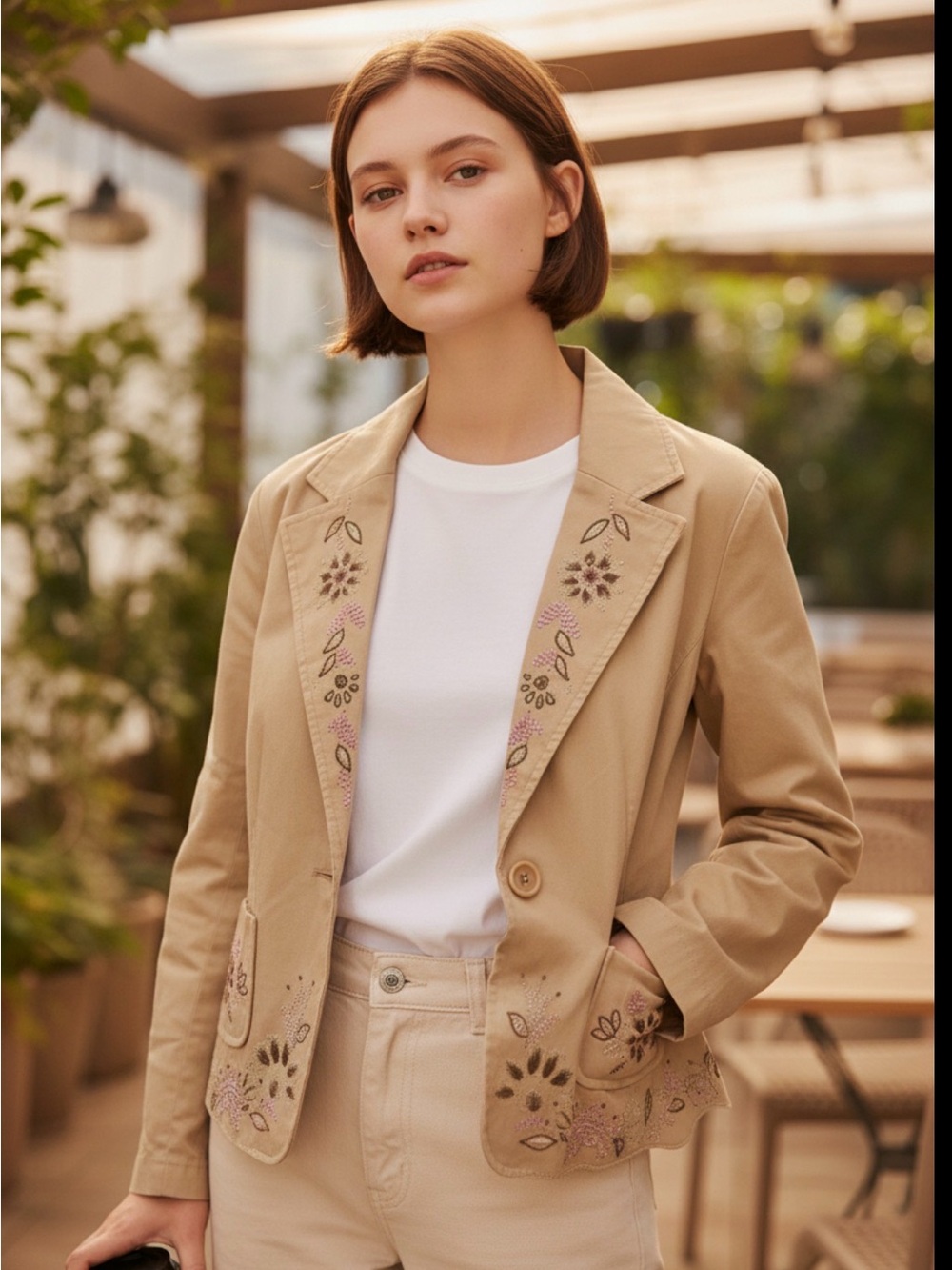 A Line Jacket Women’s 12 Embroidered Stretch‎ Boho Festival Pockets Lined Button